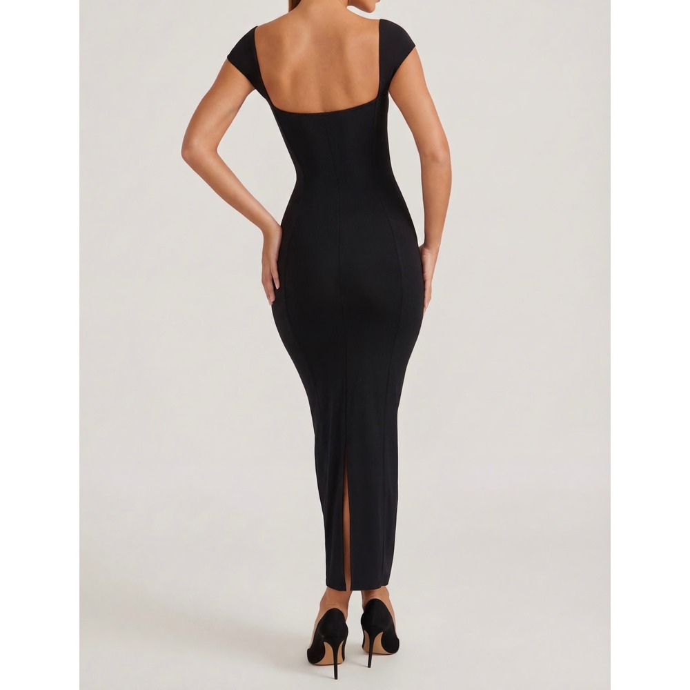 Oh Polly Black Sweetheart Cap Sleeve Bodycon Maxi Dress US 8 NWT - Picture 2 of 10